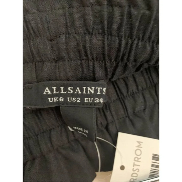 NWT Women’s All Saints Lily Linen Paperbag Shorts in Black Size 2 - Picture 5 of 9